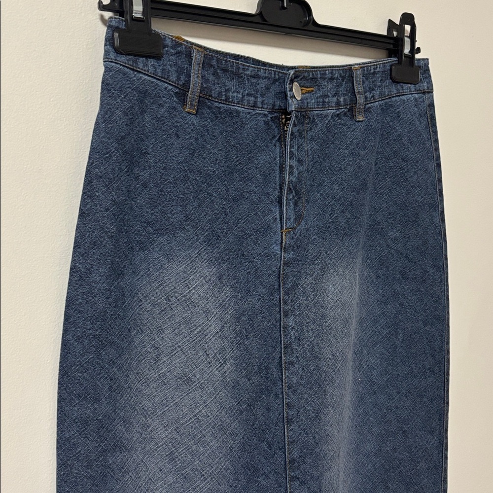 VINTAGE (4) Denim Maxi Skirt Smart Set Back Slit Slim Fitting - Picture 3 of 13
